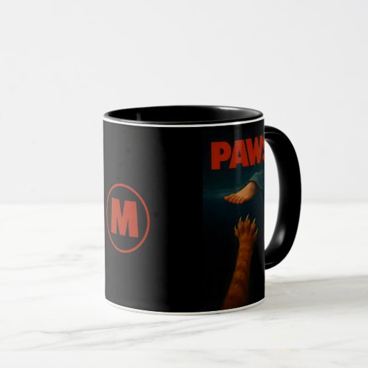 Cute Orange Tabby vs Human Foot Monogram Tasse (VorderseiteRechts)