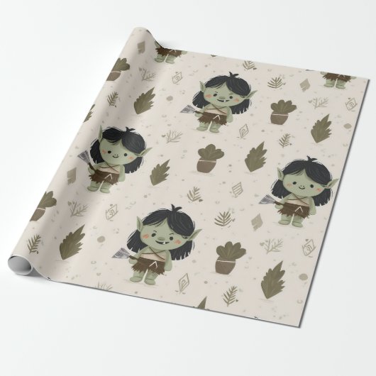 Cute Orc Girl Wrapping Paper Geschenkpapier (Ungerollt)