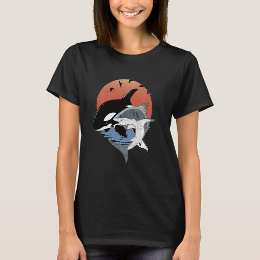 Cute Orca Whale and Shark Samoa Polynesia Long Sle T-Shirt (Vorderseite)