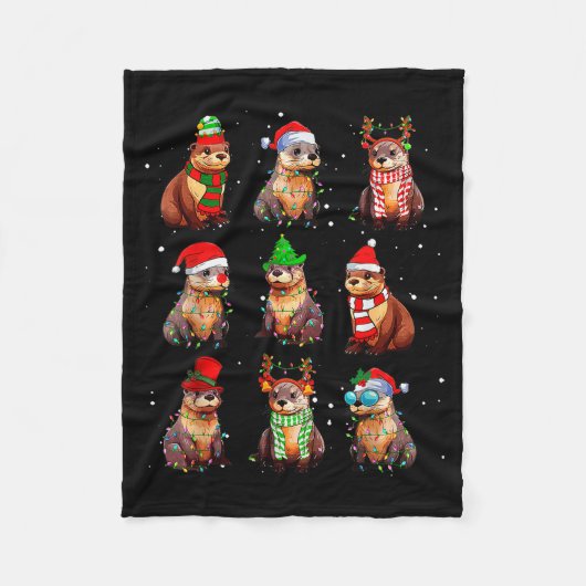 Cute Otter Christmas Pajama Funny Xmas Lights Anim Fleecedecke (Vorderseite)