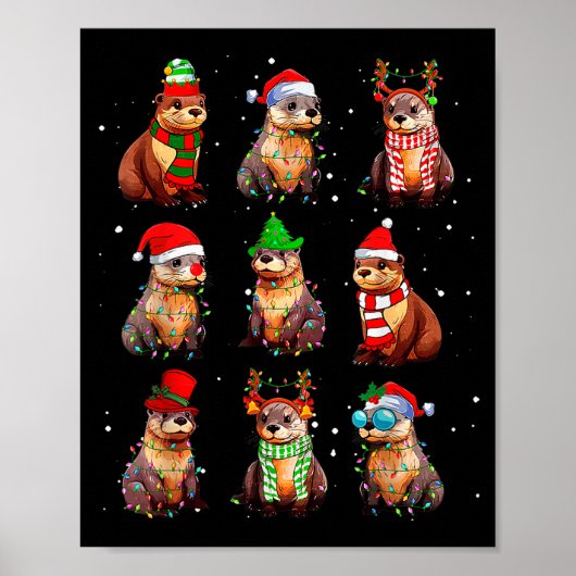 Cute Otter Christmas Pajama Funny Xmas Lights Anim Poster (Vorne)