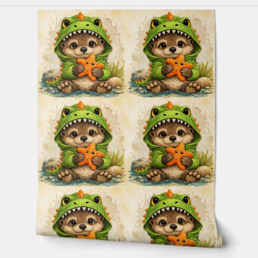 Cute Otter Dino Costume Pattern Wallpaper Tapete (Abrollen)