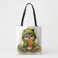 Cute Otter Dino Hoodie Tote Bag