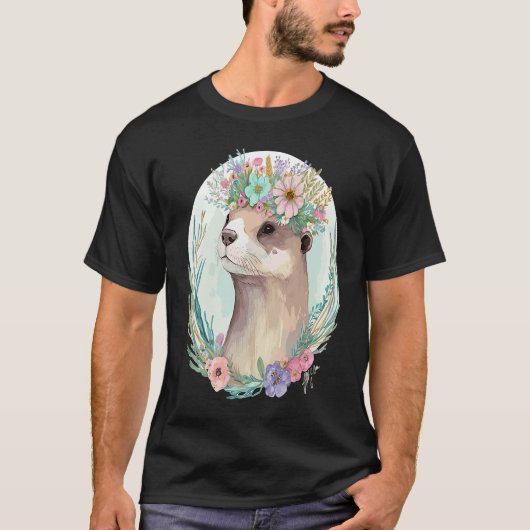 Cute Otter Flower Crown Floral Animal T-Shirt (Vorderseite)