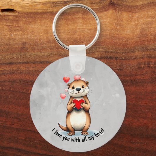 Cute Otter I love YOU with all my Heart Schlüsselanhänger (Vorderseite)