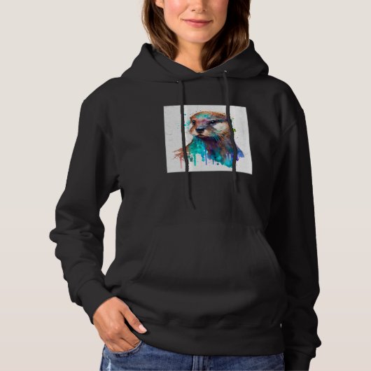Cute Otter Paint Splatter Illustration Colorful Wa Hoodie (Vorderseite)