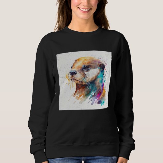 Cute Otter Paint Splatter Illustration Colorful Wa Sweatshirt (Vorderseite)