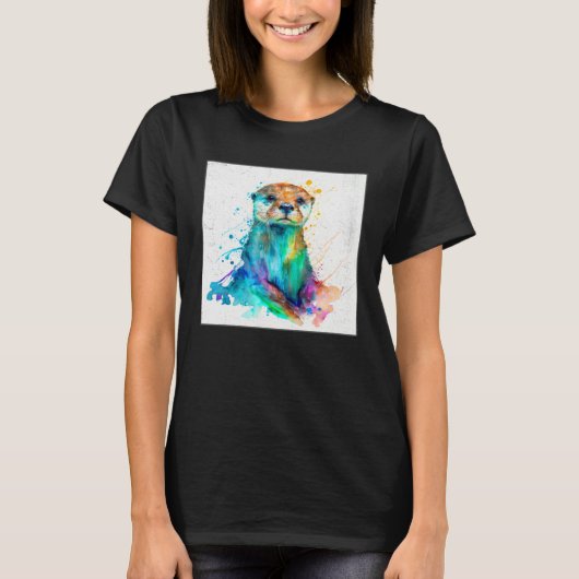 Cute Otter Paint Splatter Illustration Colorful Wa T-Shirt (Vorderseite)