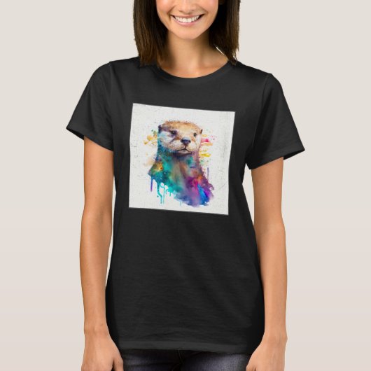 Cute Otter Paint Splatter Illustration Colorful Wa T-Shirt (Vorderseite)