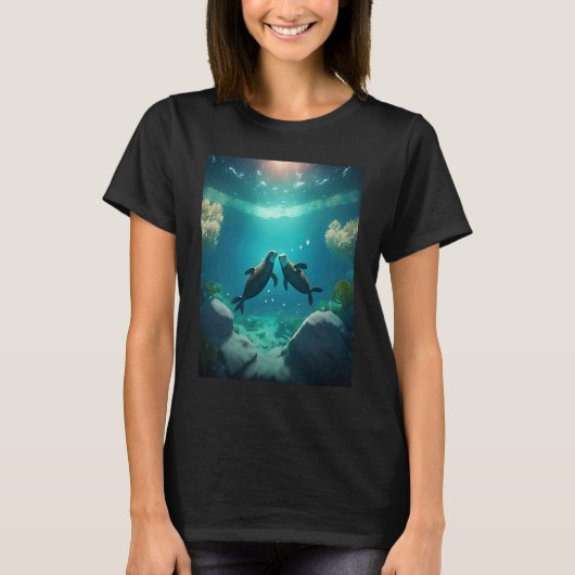 Cute Otter Sweet Sea Otter Couple 1 T-Shirt (Vorderseite)