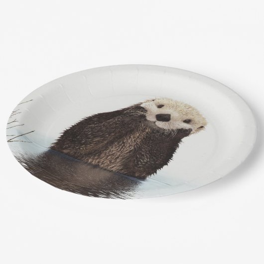 Cute Otter Wildlife Image Pappteller (Schrägansicht)