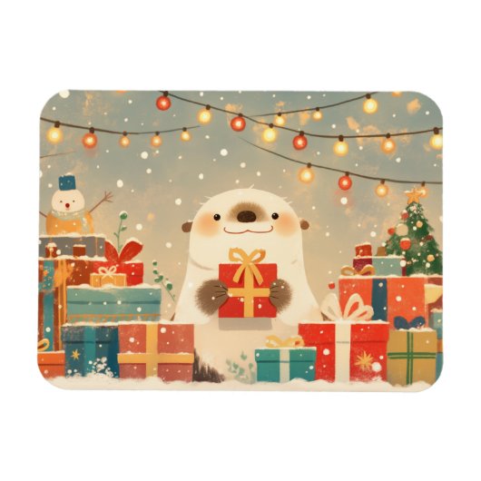 Cute Otter with Christmas Gifts Magnet (Horizontal)