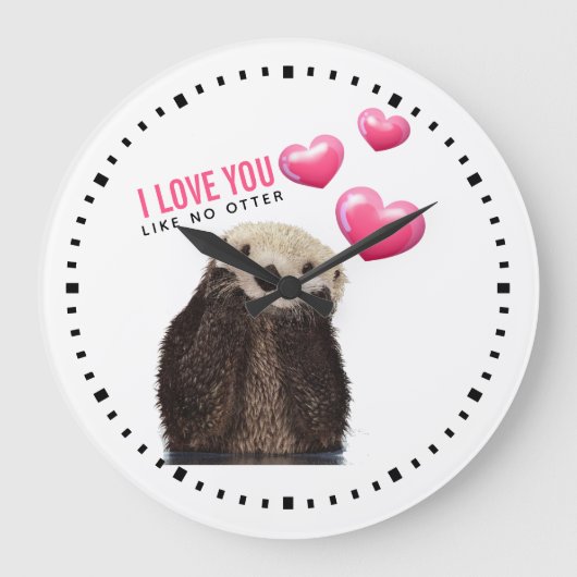 Cute Otter with Hearts Valentine's Day Große Wanduhr (Vorderseite)