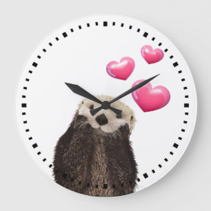 Cute Otter with Love Hearts Große Wanduhr