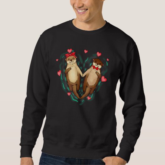 Cute Otters Couples Love Hearts Retro Style Valent Sweatshirt (Vorderseite)