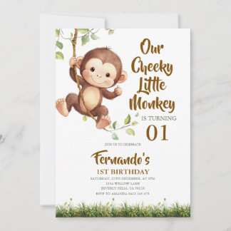 Cute Our Cheeky Little Monkey Safari 1st Birthday  Einladung