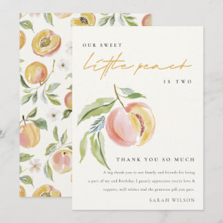Cute Our Little Sweet Peach Watercolor Birthday Dankeskarte