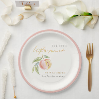 Cute Our Little Sweet Peach Watercolor Birthday Pappteller
