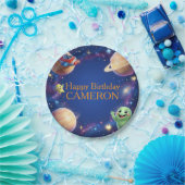 Cute Outer Space Aliens Birthday Party Pappteller (Party)