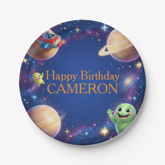 Cute Outer Space Aliens Birthday Party Pappteller (Vorderseite)