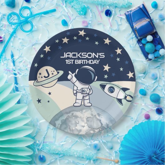 Cute Outer Space Astronaut Birthday Pappteller (Party)