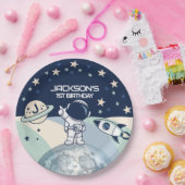 Cute Outer Space Astronaut Birthday Pappteller (Party)
