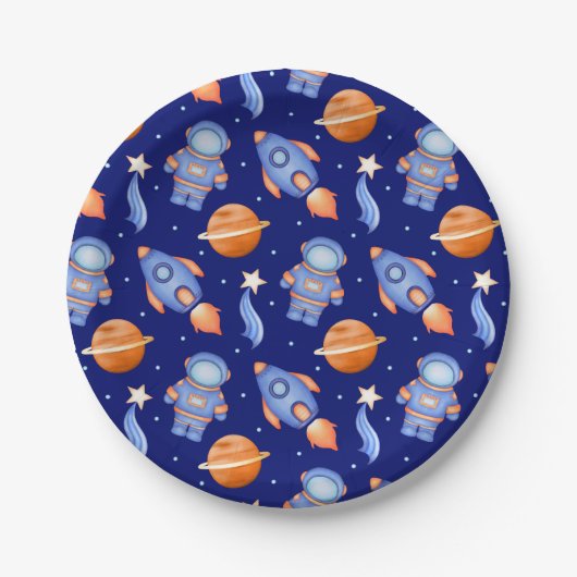 Cute Outer Space Planets & Astronaut Pappteller (Vorderseite)