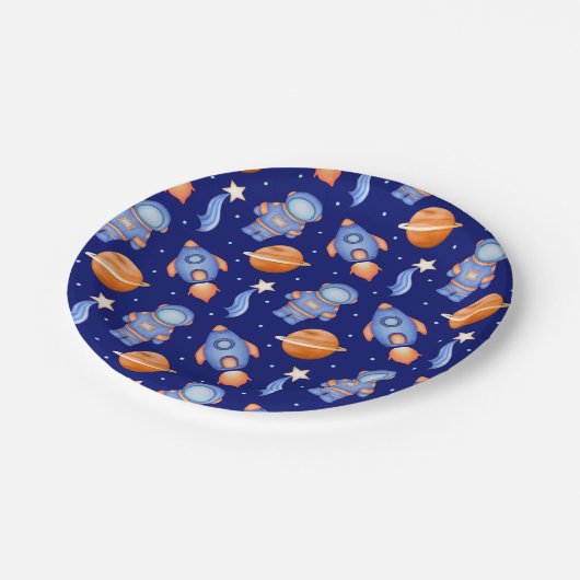 Cute Outer Space Planets & Astronaut Pappteller (Schrägansicht)