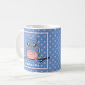 Cute Owl Art Dotty Personalised Blue and Pink Kaffeetasse (Vorderseite Links)