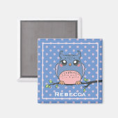 Cute Owl Art Dotty Personalised Girls Magnet (Vorderseite/Rückseite)