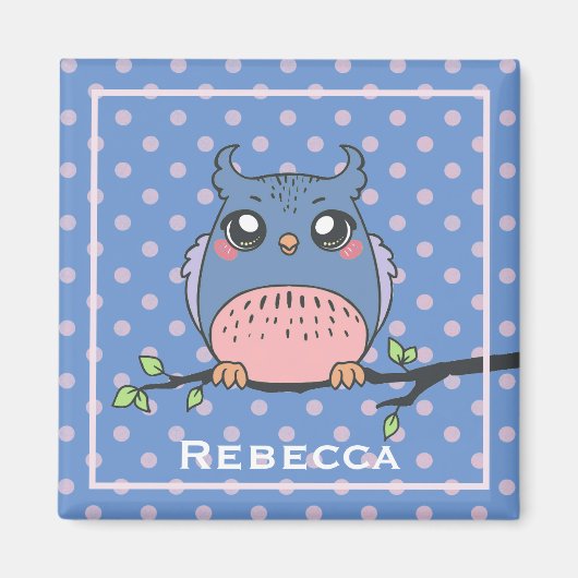 Cute Owl Art Dotty Personalised Girls Magnet (Vorne)