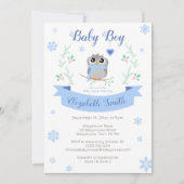 Cute owl baby boy winter babyshower einladung (Vorderseite)