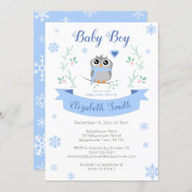 Cute owl baby boy winter babyshower