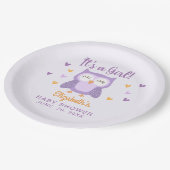 Cute Owl Baby Shower Girl Pappteller (Schrägansicht)