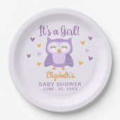 Cute Owl Baby Shower Girl Pappteller (Vorderseite)