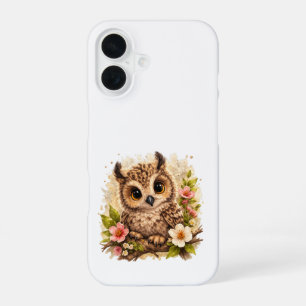 Cute Owl Big Eyes iPhone 16 Case Floral Hülle