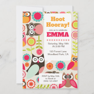 Cute Owl Birthday Invitation Hoot Hooray Birthday Einladung