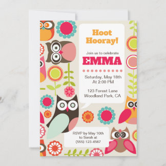 Cute Owl Birthday Invitation Hoot Hooray Birthday Einladung