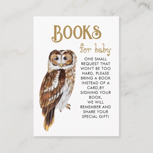 Cute Owl Book Request Baby Shower Begleitkarte (Vorderseite)