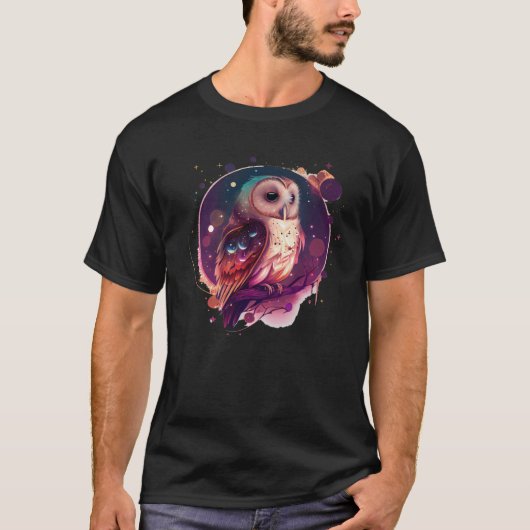 Cute Owl Celestial Elements Illustration T-Shirt (Vorderseite)