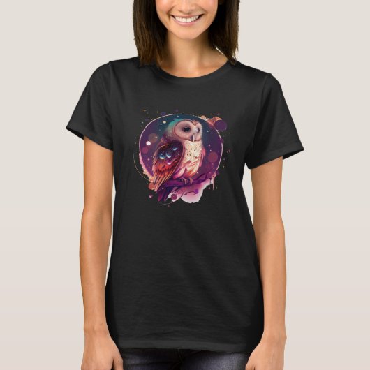 Cute Owl Celestial Elements Illustration T-Shirt (Vorderseite)