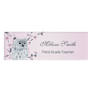 Cute Owl Cherry Blossoms Teacher Namenschild