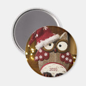 Cute Owl Christmas Wood Magnet (Vorderseite/Rückseite)