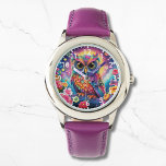 Cute Owl Colorful Bright Floral Moon Kids Girly Armbanduhr<br><div class="desc">Cute Owl Colorful Bright Floral Moon Kids Girly Watches features a bright and colorful cute owl with flowers. Created by Evco Studio www.zazzle.com/store/evcostudio</div>