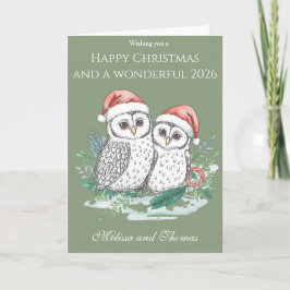 Cute Owl Couple Christmas Card – Festive Woodland  Karte