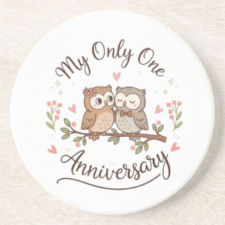 Cute Owl Couple My Only One Romantic Anniversary C Getränkeuntersetzer