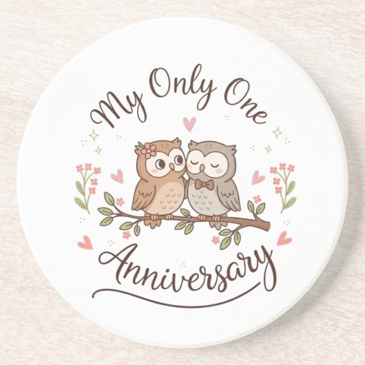 Cute Owl Couple My Only One Romantic Anniversary C Getränkeuntersetzer (Vorne)