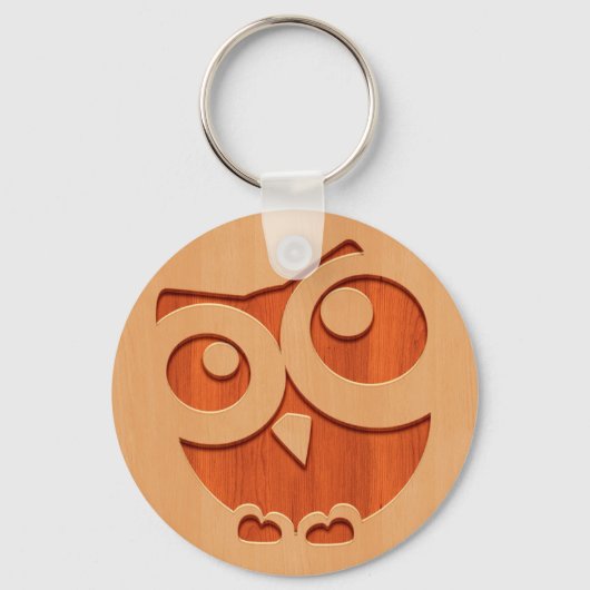 Cute owl engraved in wood effect schlüsselanhänger (Vorderseite)