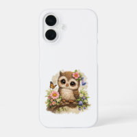 Cute Owl Floral iPhone 16 Case Kawaii