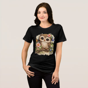 Cute Owl Floral Kawaii Animal T-Shirt Gift Tri-Blend Shirt